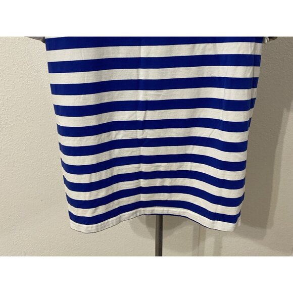 Shein Womens Blue & White Striped Top Size Large Round Neck Short Sleeve - Picture 8 of 8